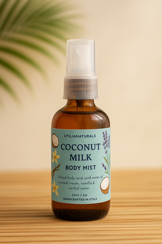 Body Mist Natural de Coco & Vainilla 2oz – Hidratante, Refrescante y Libre de Tóxicos